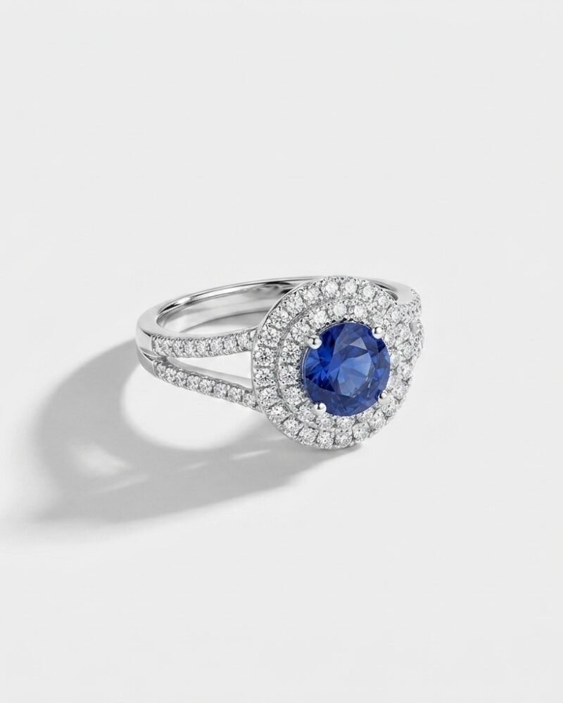 Blue Double Halo Ring