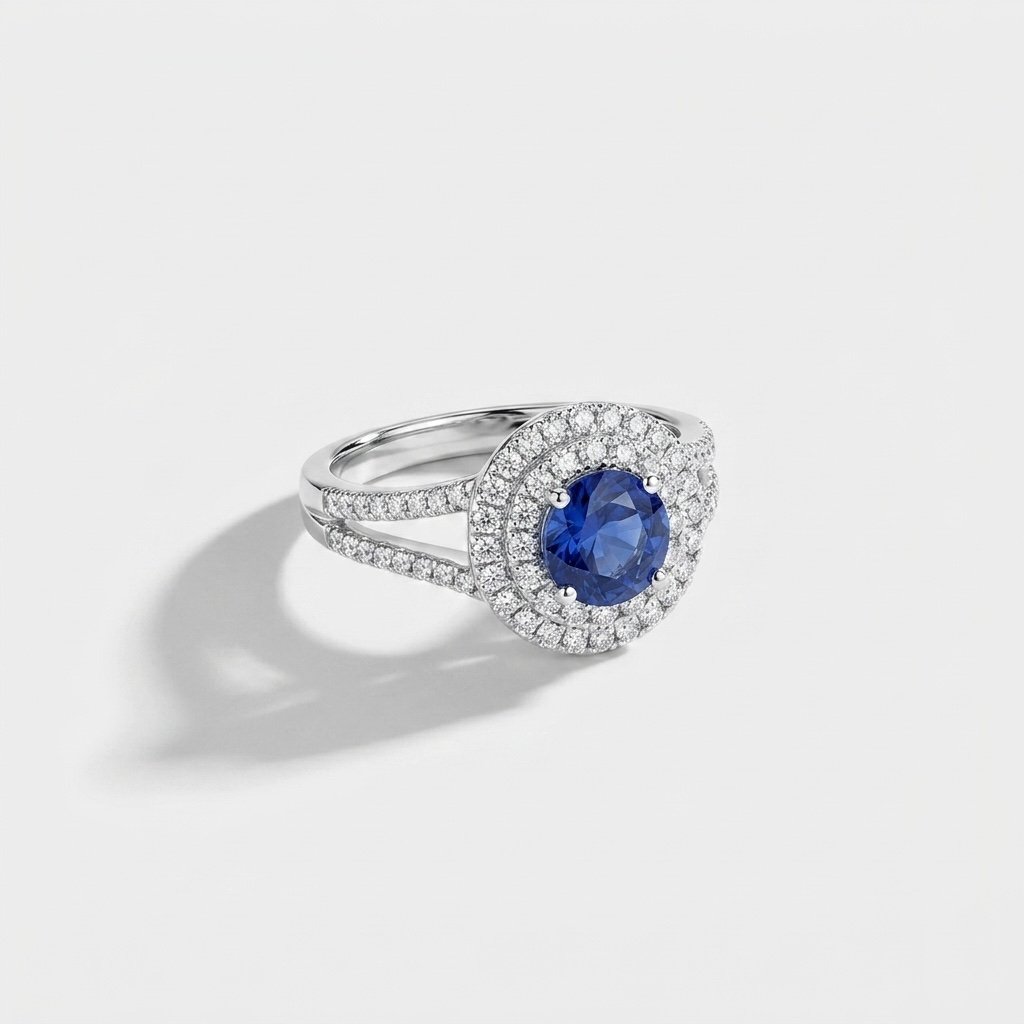 Blue Double Halo Ring