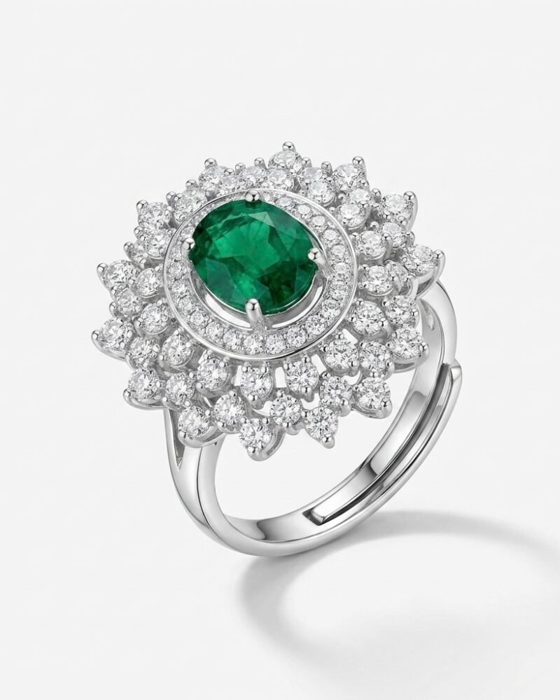 Green Sunburst Halo Ring