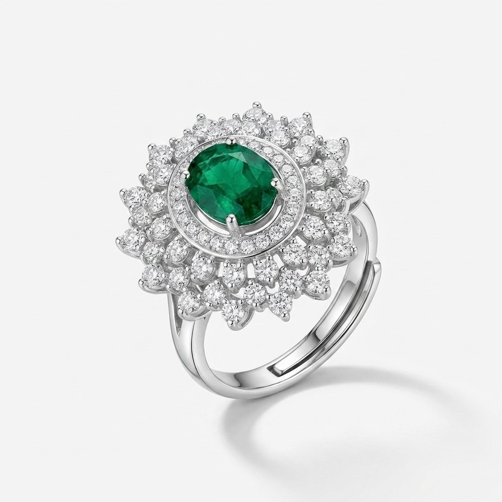 Green Sunburst Halo Ring