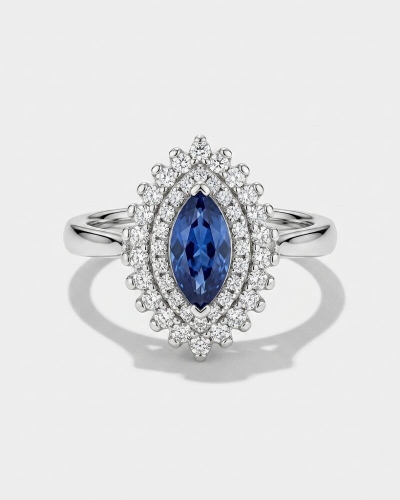 Marquise Sapphire Halo Ring