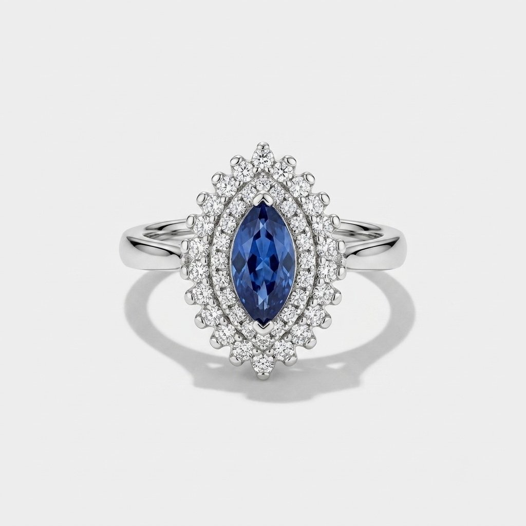Marquise Sapphire Halo Ring