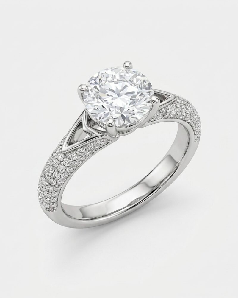 Pavé Band Solitaire Ring