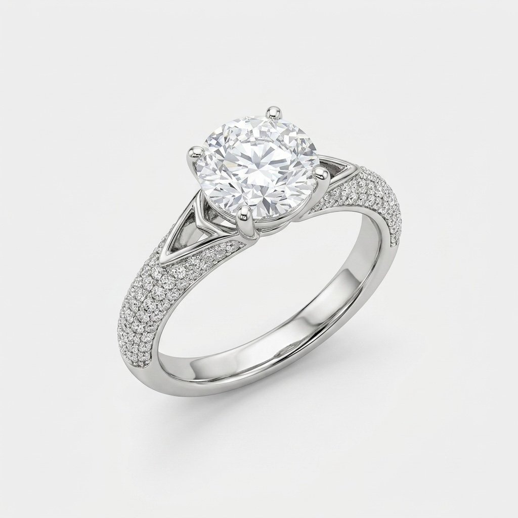 Pavé Band Solitaire Ring