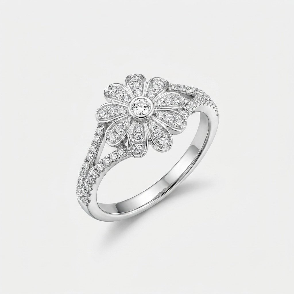 Pavé Silver Daisy Ring