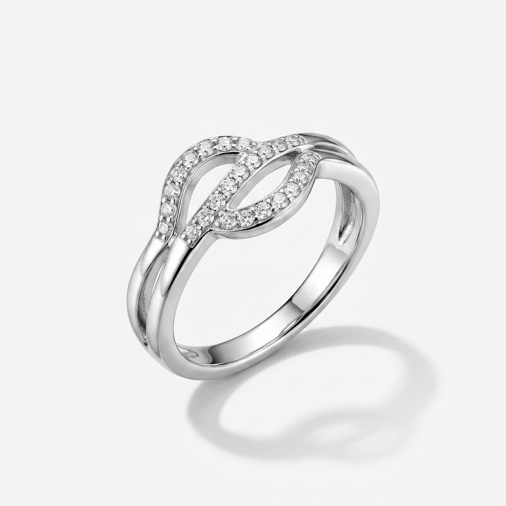 Pavé Woven Silver Ring