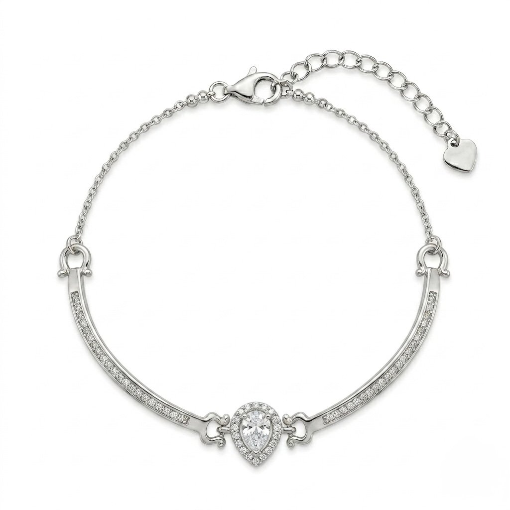 Pear Halo Bar Bracelet