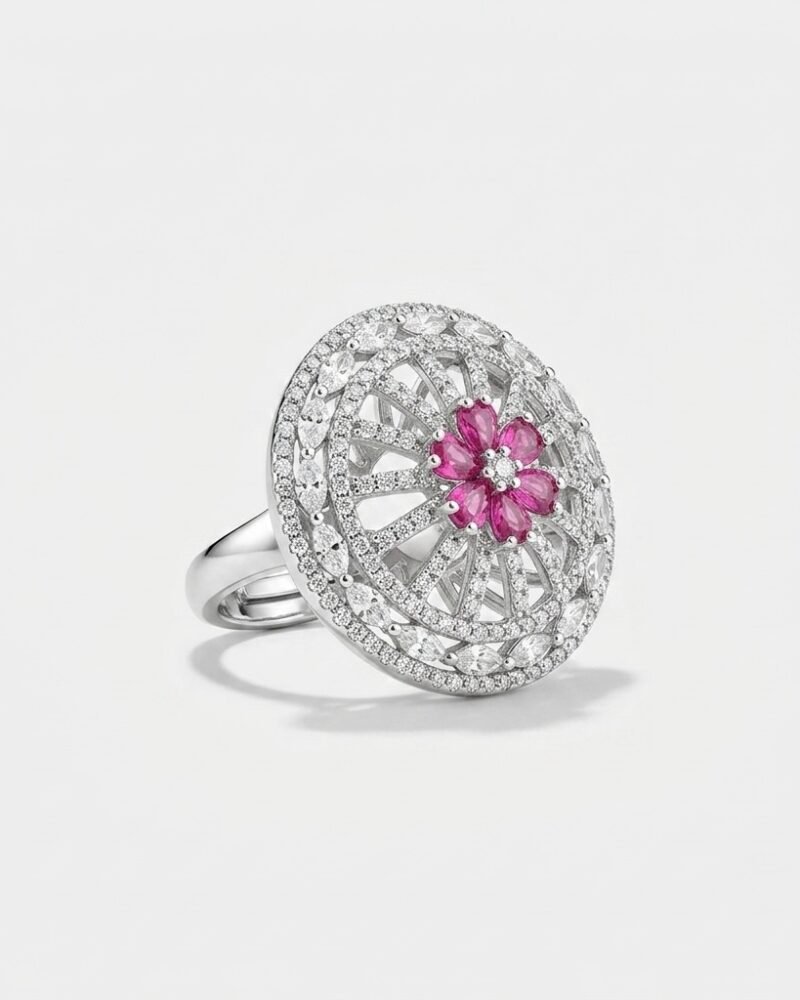 Pink Flower Medallion Ring