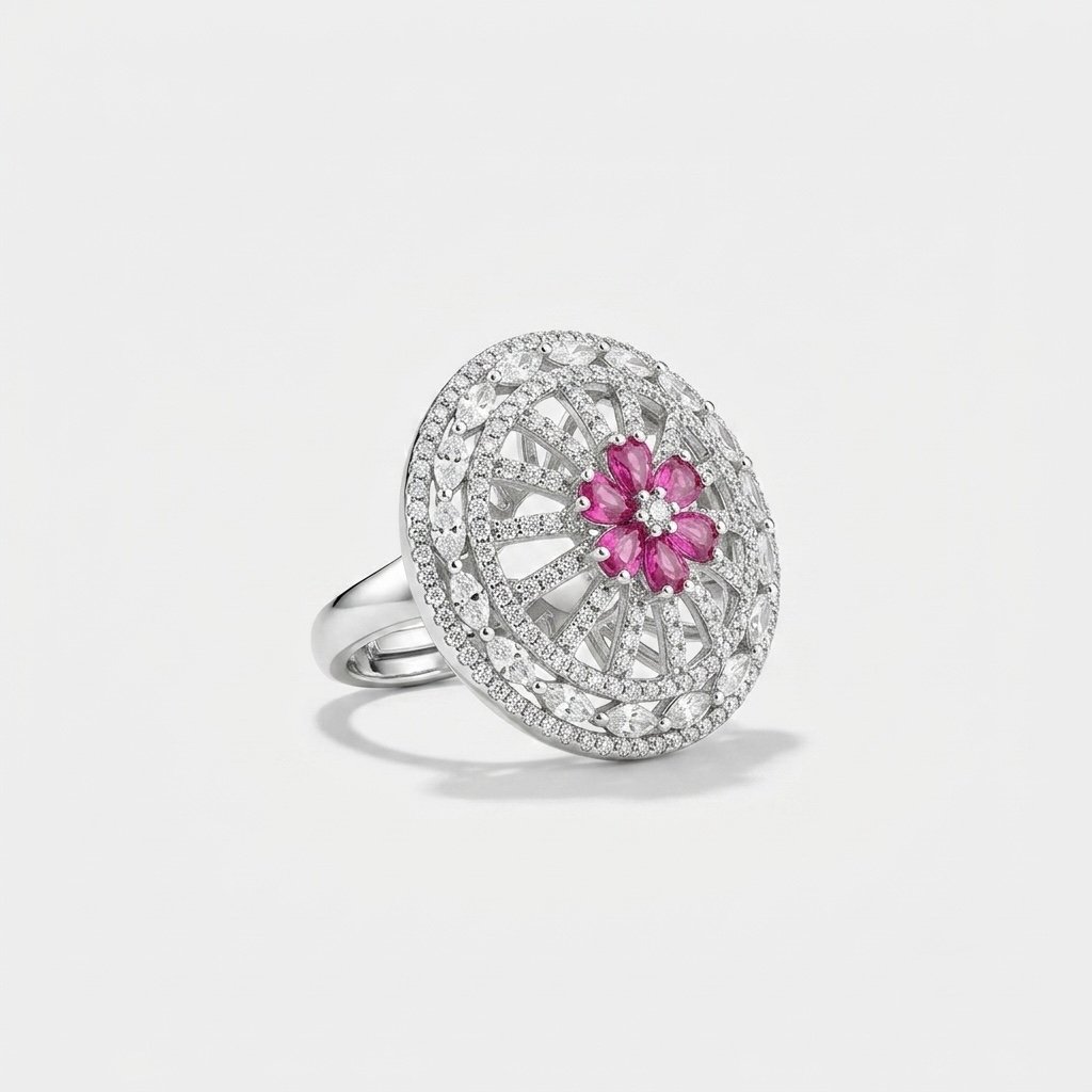 Pink Flower Medallion Ring