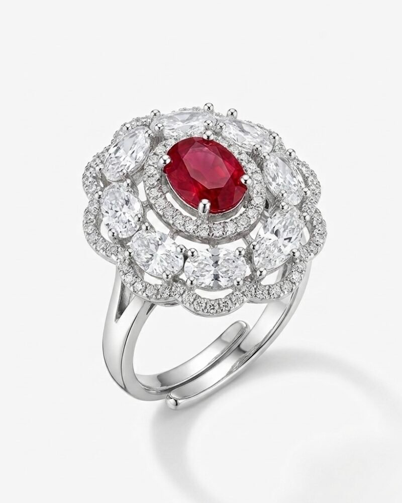 Ruby Oval Halo Ring