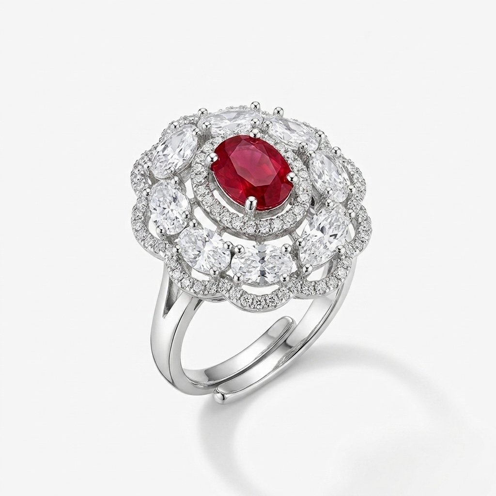 Ruby Oval Halo Ring