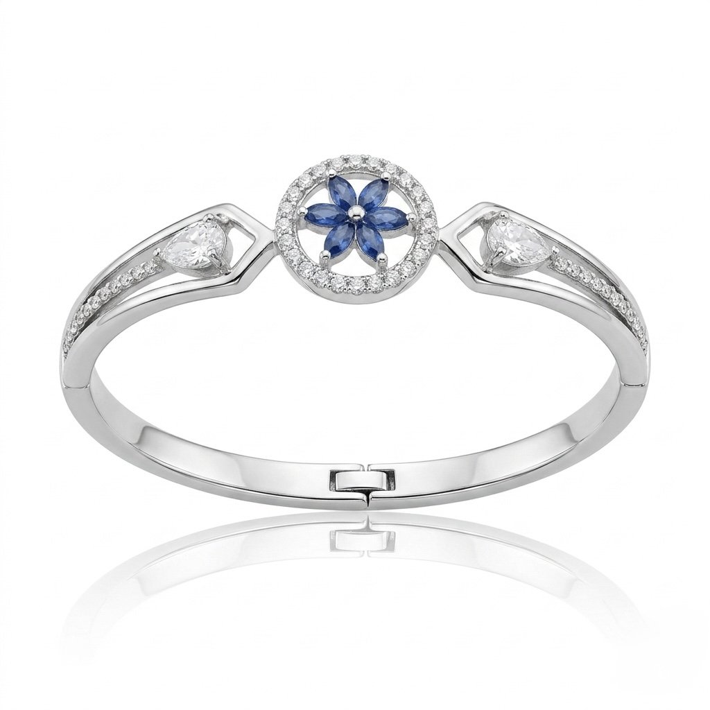 Sapphire Flower Halo Bangle