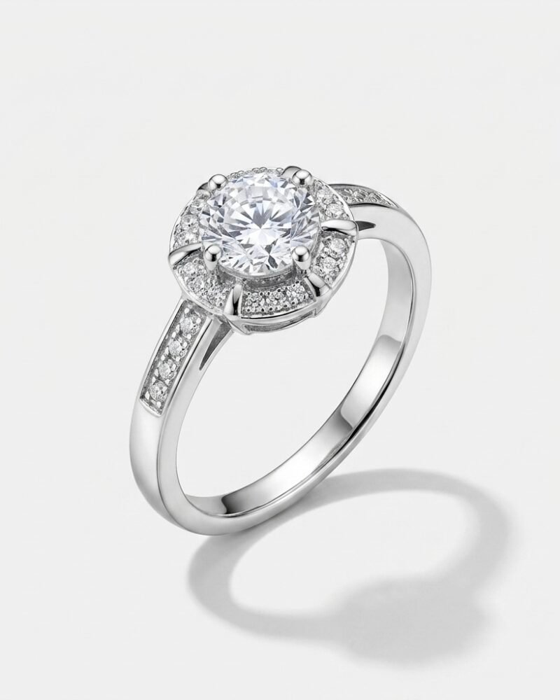 Silver Petal Halo Ring