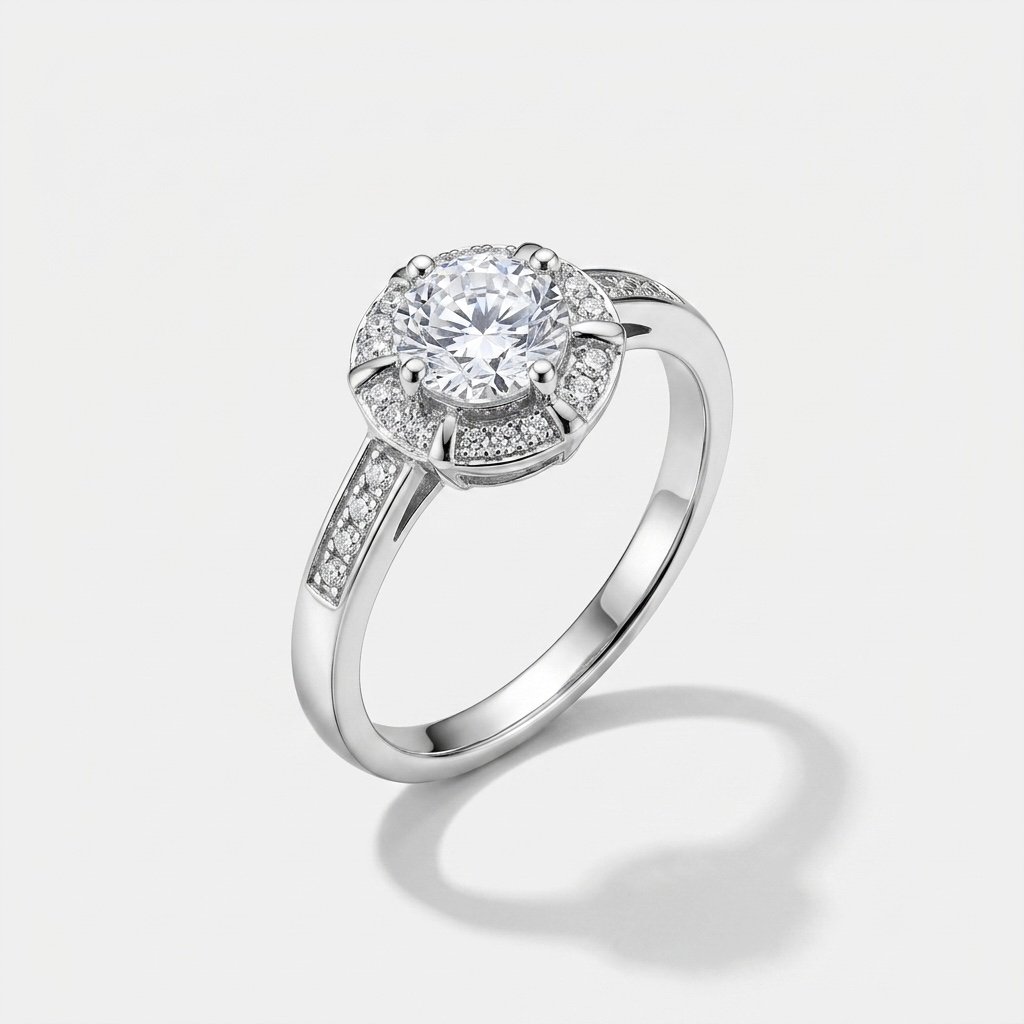 Silver Petal Halo Ring