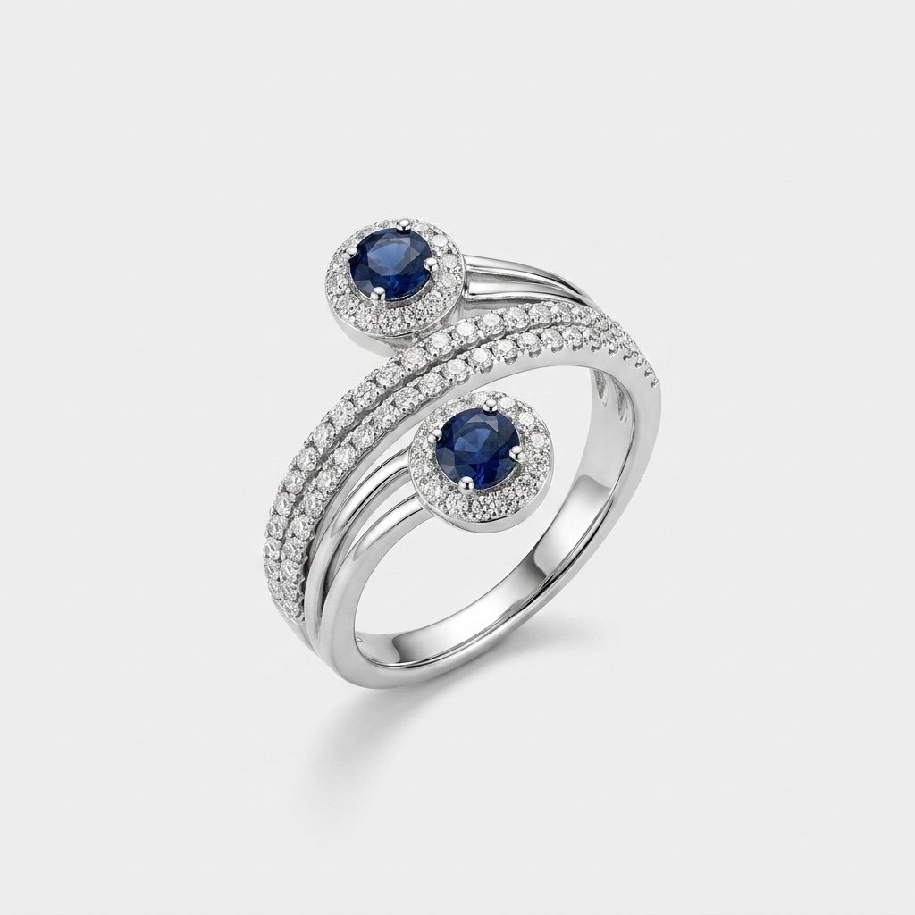 Twin Blue Halo Ring