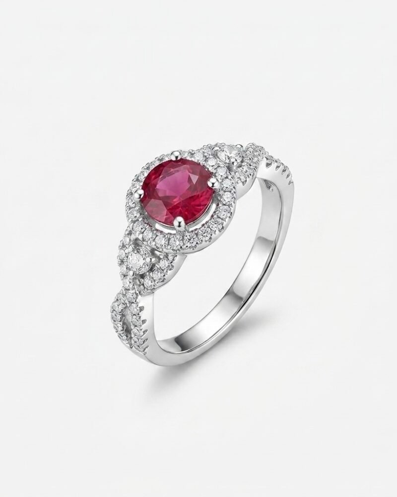 Twisted Ruby Halo Ring